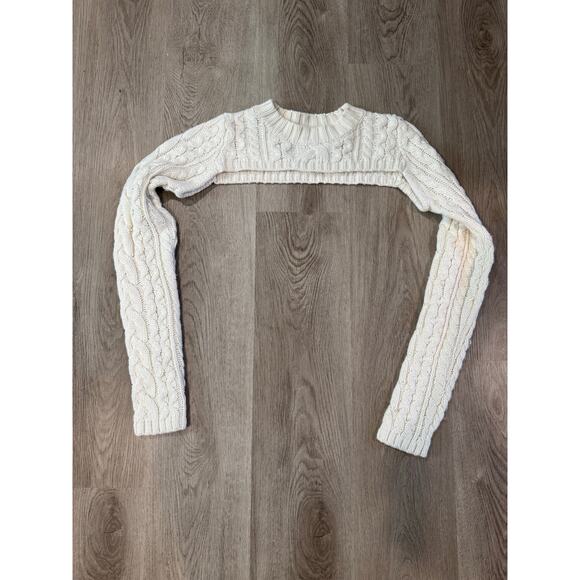 525 America White/Ivory Cable Knit Cropped Crew Neck Shrug -Size Small - Picture 1 of 3